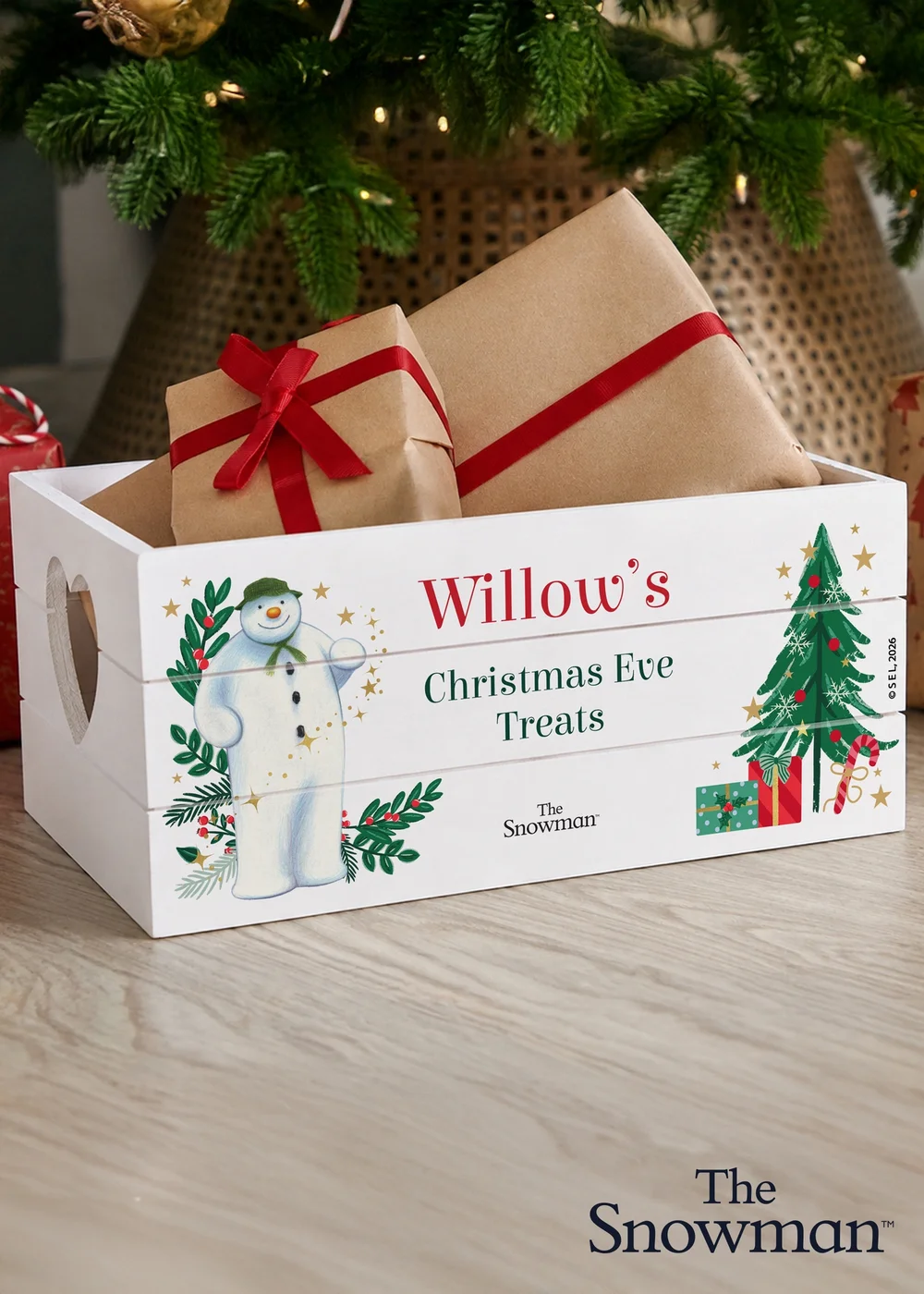 Personalised Memento Company White The Snowman Christmas Wishes Wooden Crate - One Size Image 1