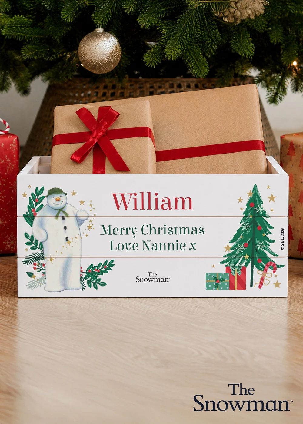 Personalised Memento Company White The Snowman Christmas Wishes Wooden Crate - One Size Image 2