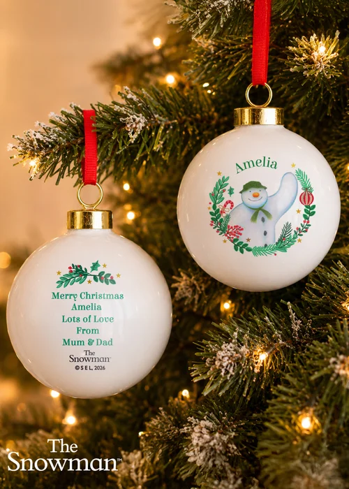 Personalised Memento Company White The Snowman Christmas Wishes Bauble - One Size Image 2