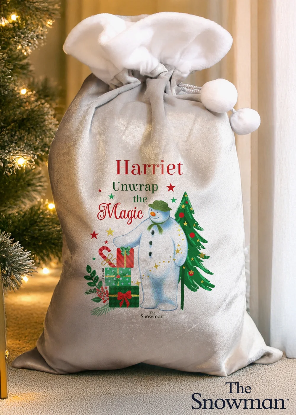Personalised Memento Company Grey The Snowman Christmas Wishes Sack - One Size Image 2