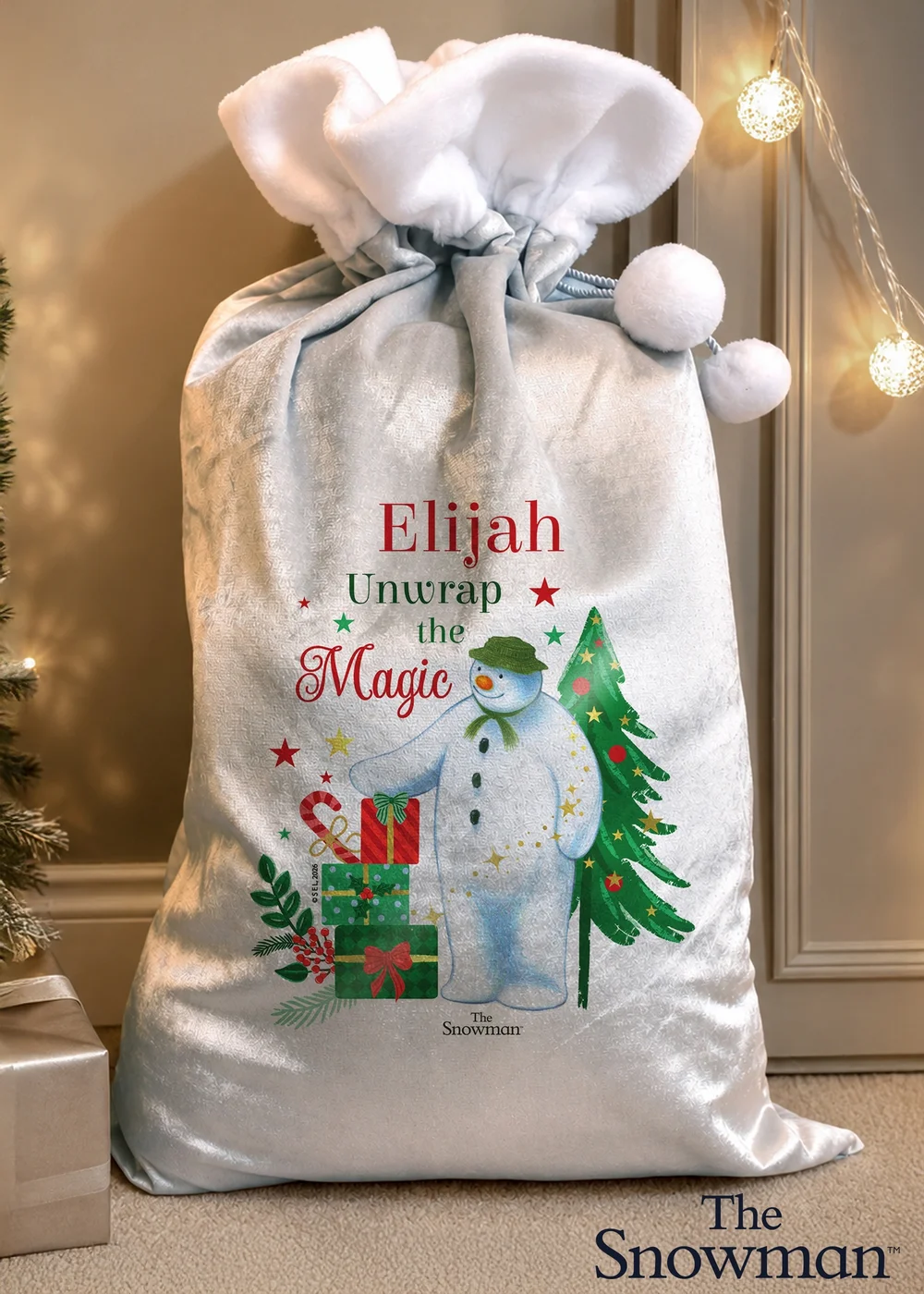 Personalised Memento Company Grey The Snowman Christmas Wishes Sack - One Size Image 1