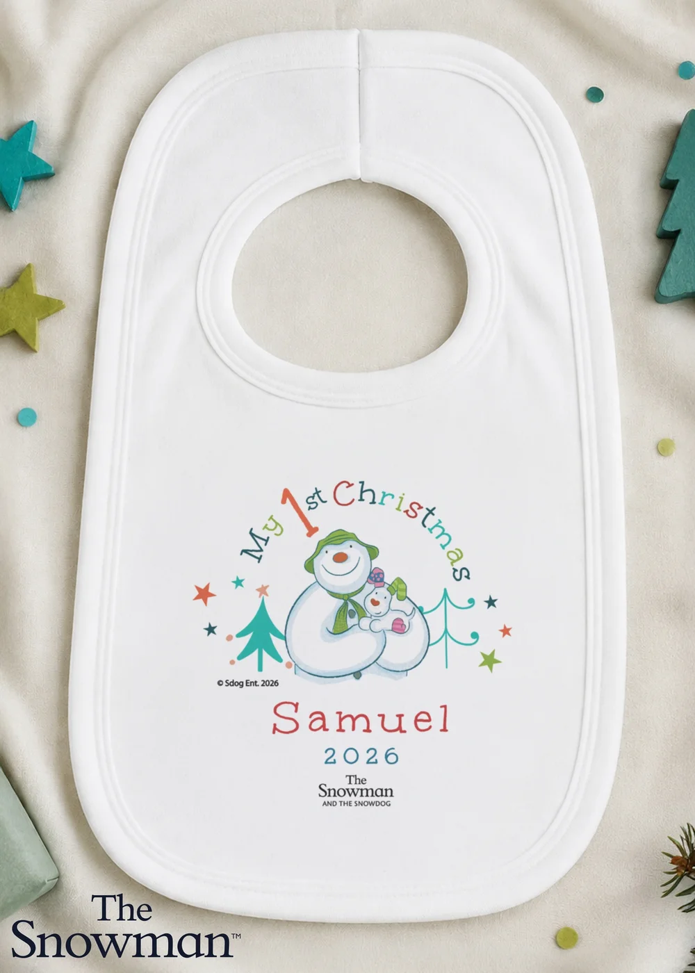 Personalised Memento Company White The Snowman My 1st Christmas Bib - One Size Image 1