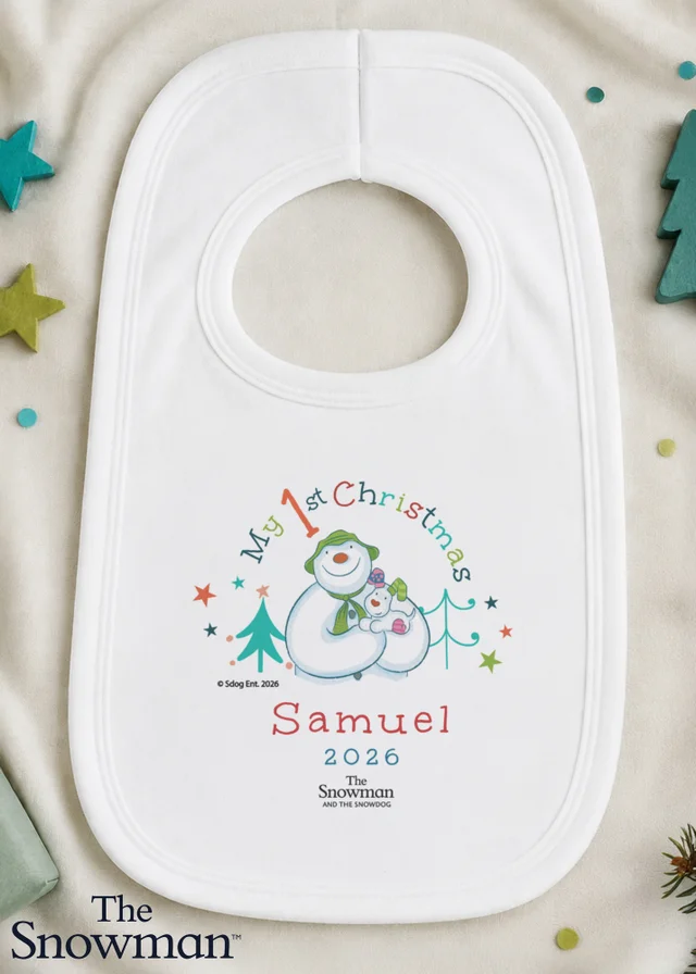 Personalised Memento Company White The Snowman My 1st Christmas Bib