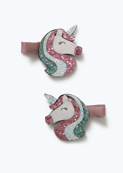 2 Pack Flitzy Pink Unicorn Clips - One Size Image 1
