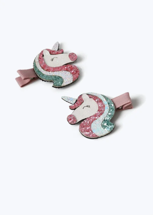 2 Pack Flitzy Pink Unicorn Clips - One Size Image 2