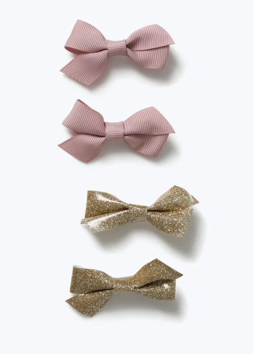 Flitzy 4 Pack Pink & Gold Bows - One Size Image 1