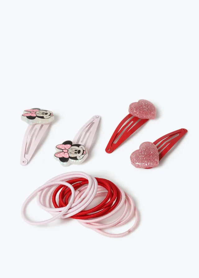 Flitzy Pink & Red Minnie Mouse Hair Clips & Bobbles