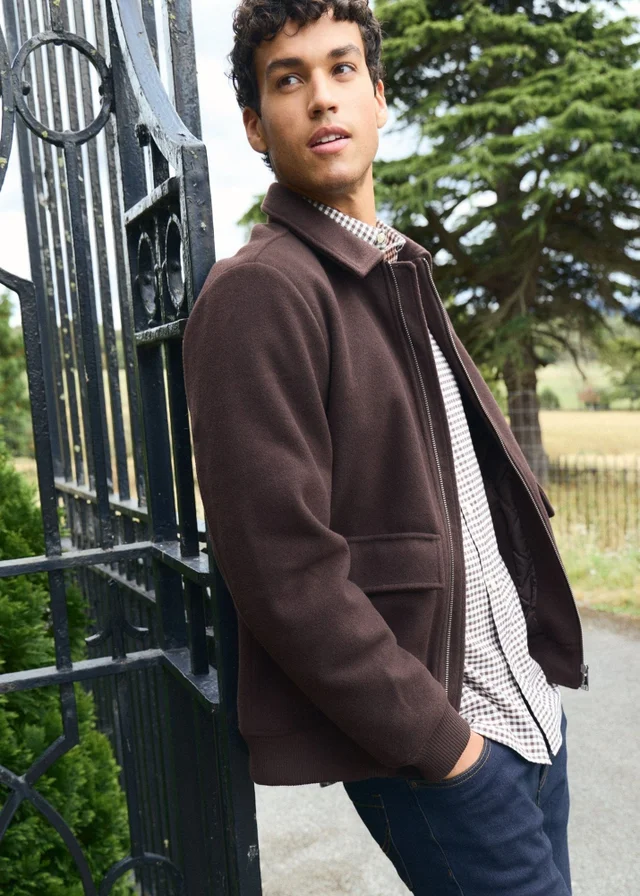 Threadbare Faux Wool Collared Lightweight Jacket in Chocolate Brown