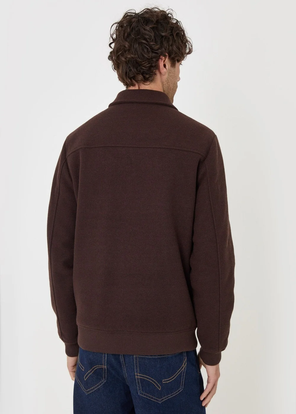 Threadbare Faux Wool Collared Lightweight Jacket in Chocolate Brown - S Image 4
