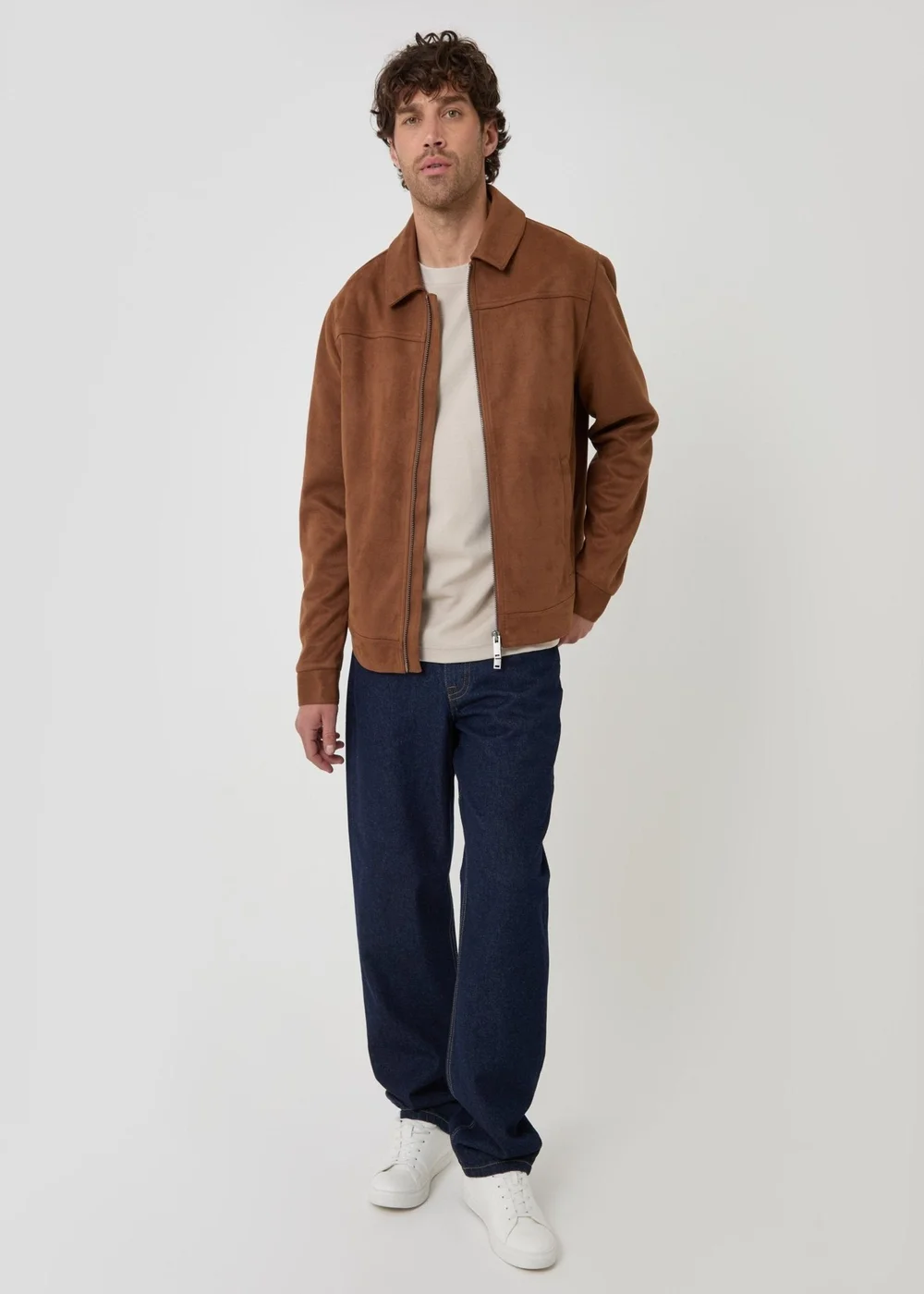 Threadbare Faux Suede Collared Jacket in Taupe - M Image 1
