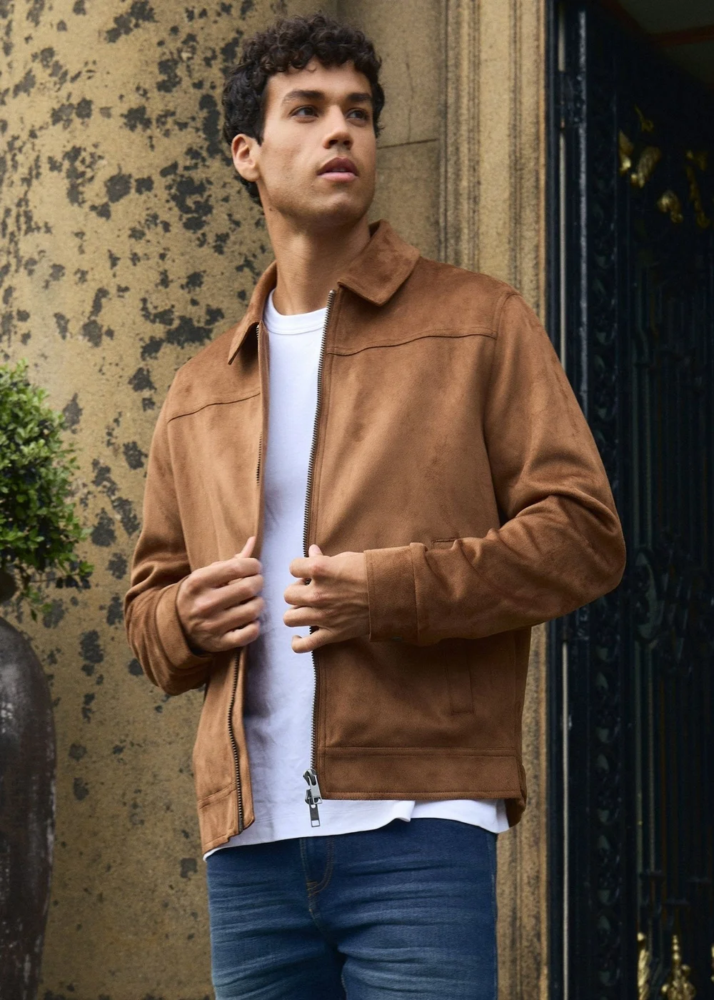 Threadbare Faux Suede Collared Jacket in Taupe - M Image 2