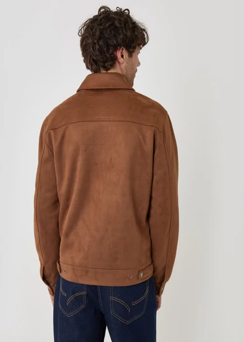 Threadbare Faux Suede Collared Jacket in Taupe - M Image 5