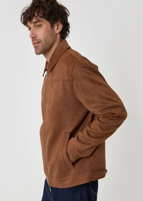Threadbare Faux Suede Collared Jacket in Taupe - M Image 3