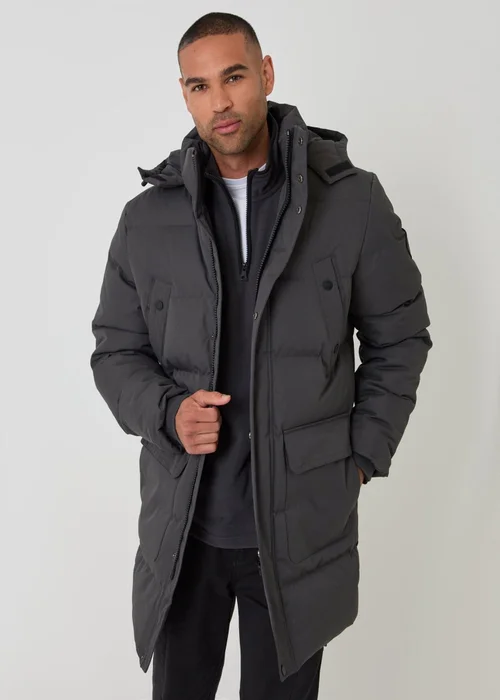 Threadbare Showerproof Hooded Puffer Coat with Adjustable Waist in Slate Grey - 2XL Image 1