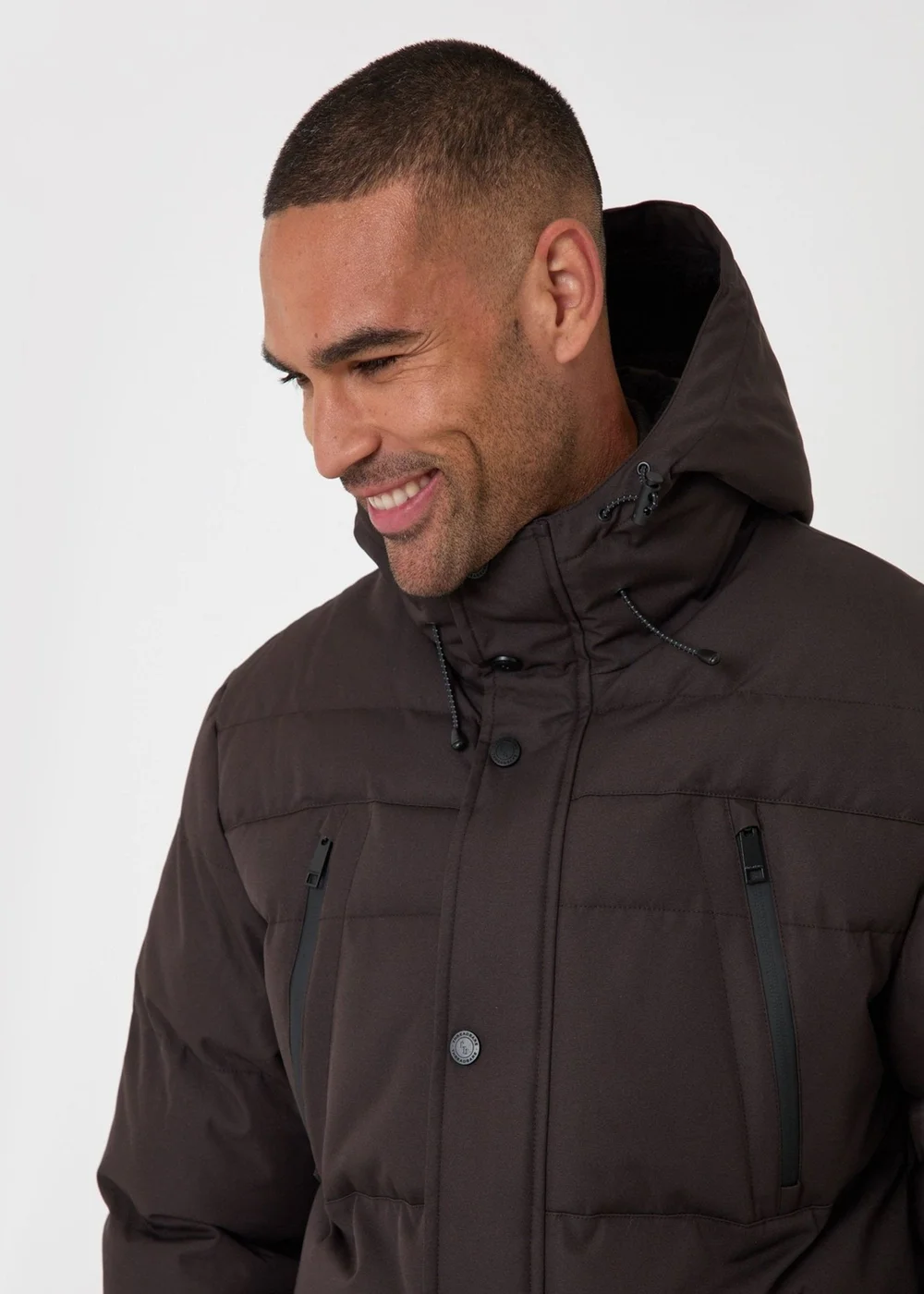 Threadbare Showerproof Hooded Puffer Coat with Borg Lined Hood in Chocolate Brown - M Image 6