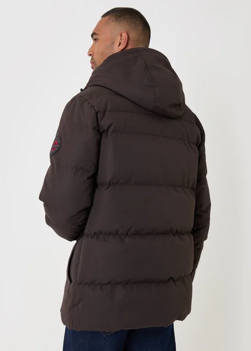 Threadbare Showerproof Hooded Puffer Coat with Borg Lined Hood in Chocolate Brown - M Image 4