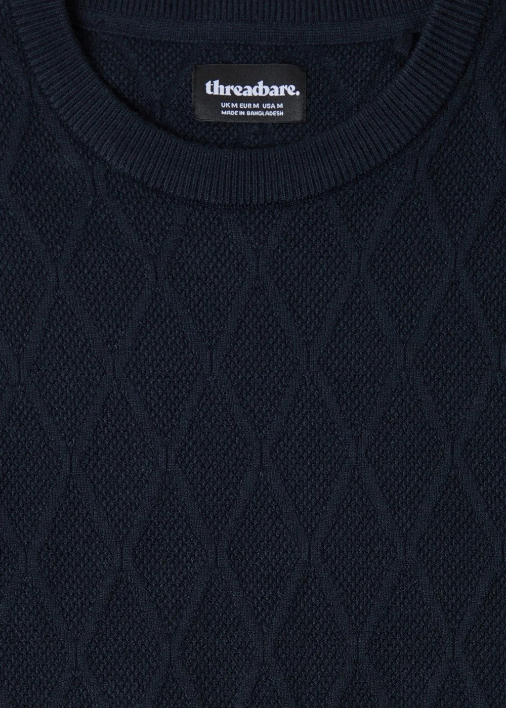 Threadbare Diamond Textured Crew Neck Jumper in Navy - L Image 5