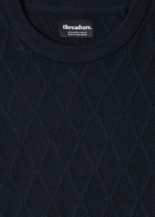Threadbare Diamond Textured Crew Neck Jumper in Navy - L Image 5