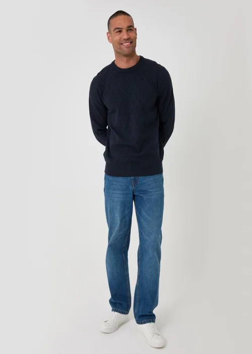 Threadbare Diamond Textured Crew Neck Jumper in Navy - L Image 3