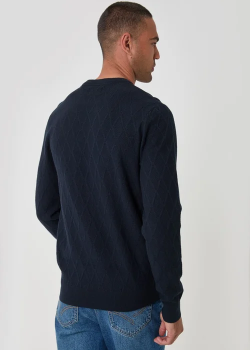 Threadbare Diamond Textured Crew Neck Jumper in Navy - L Image 2