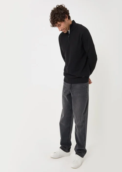 Threadbare Cotton Rich Textured Quarter Zip Jumper in Black - M Image 4