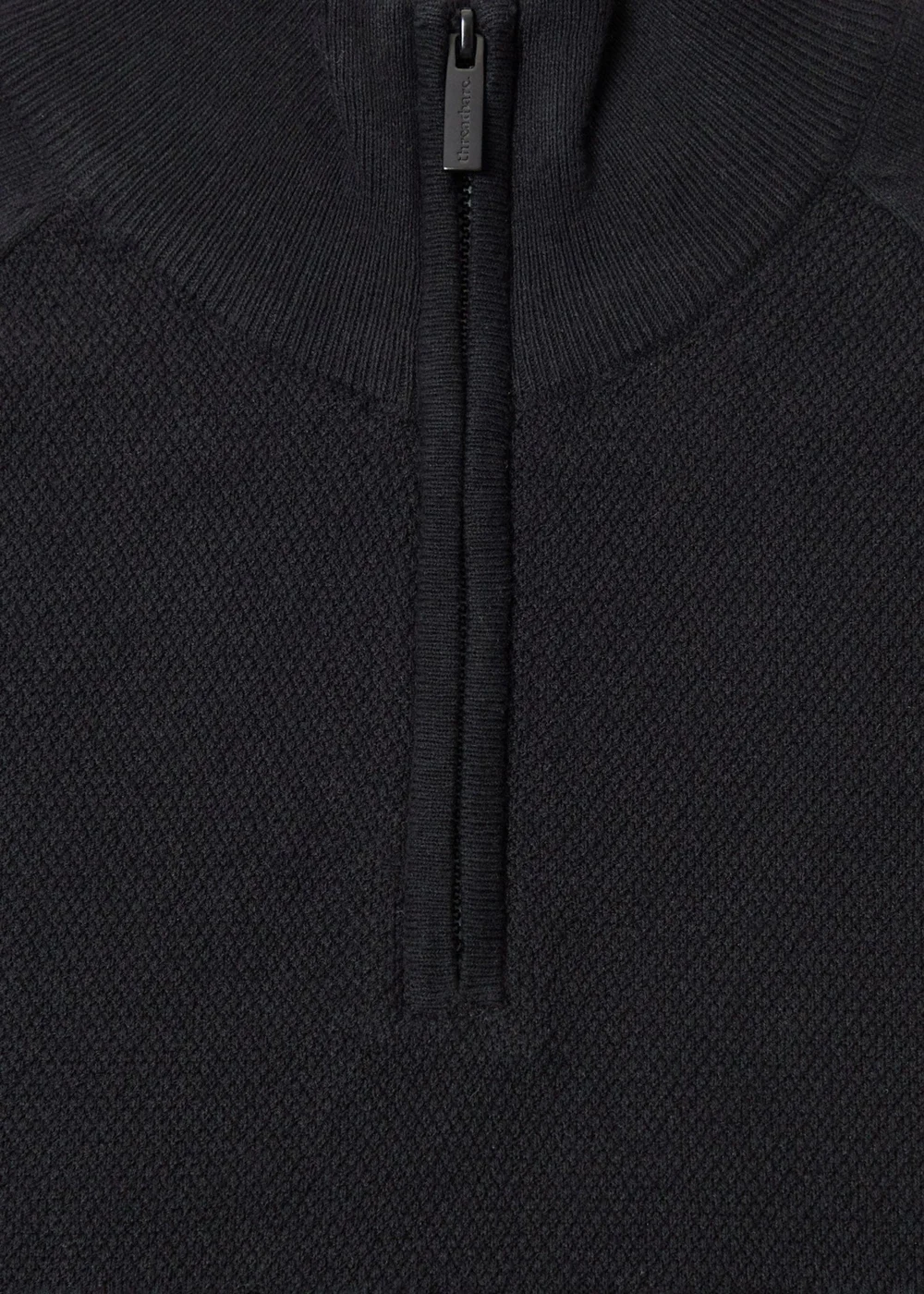 Threadbare Cotton Rich Textured Quarter Zip Jumper in Black - M Image 5