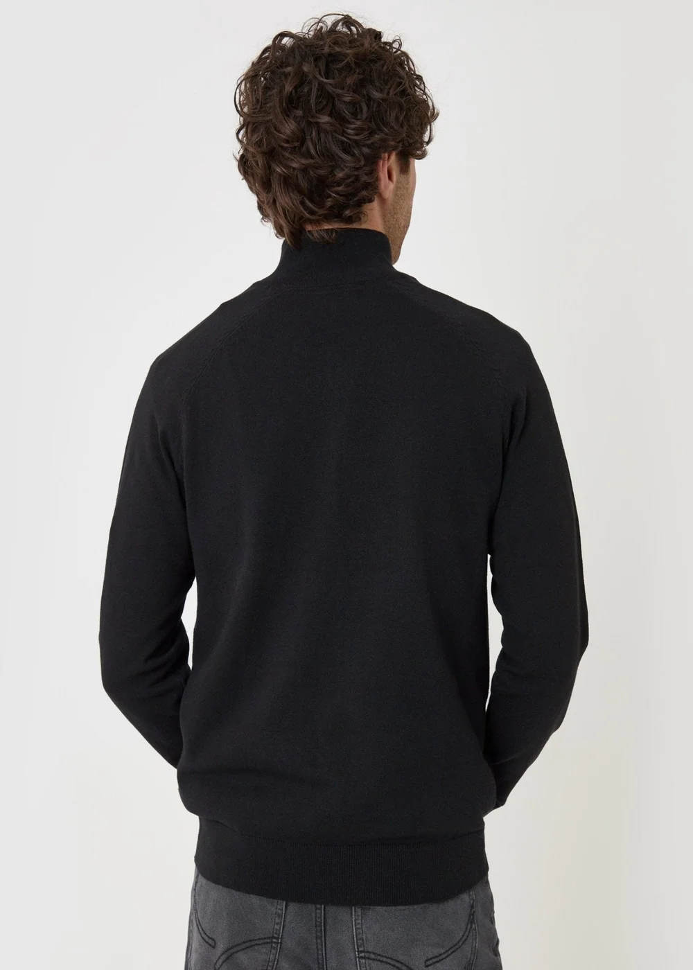 Threadbare Cotton Rich Textured Quarter Zip Jumper in Black - M Image 3