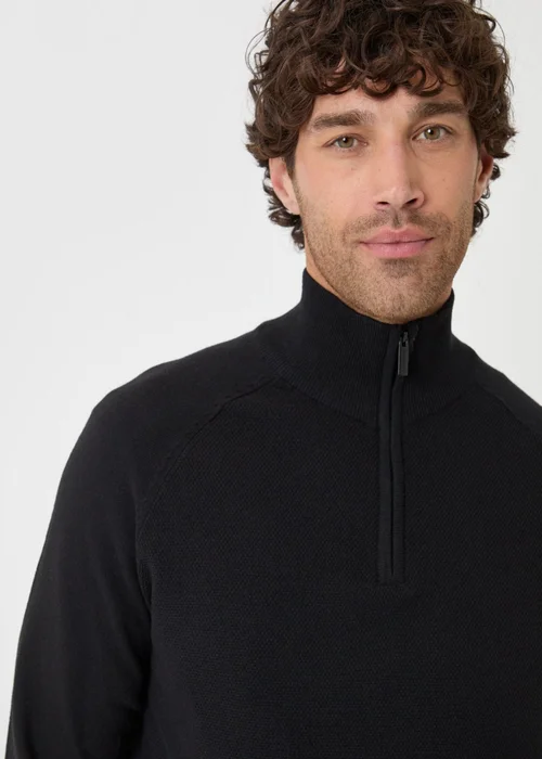 Threadbare Cotton Rich Textured Quarter Zip Jumper in Black - M Image 2