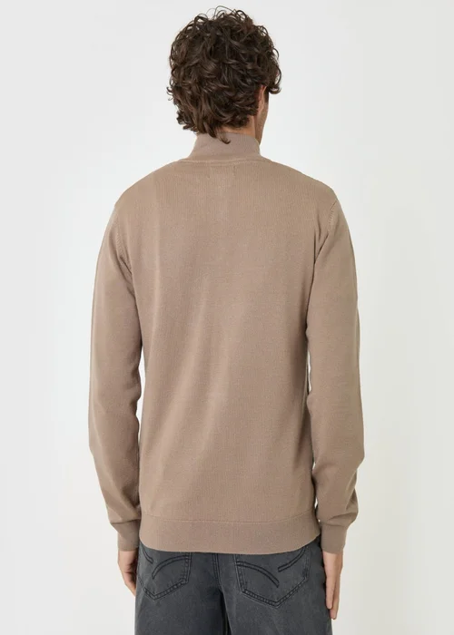 Threadbare Diamond Cable Knit Quarter Zip Jumper in Taupe - M Image 2