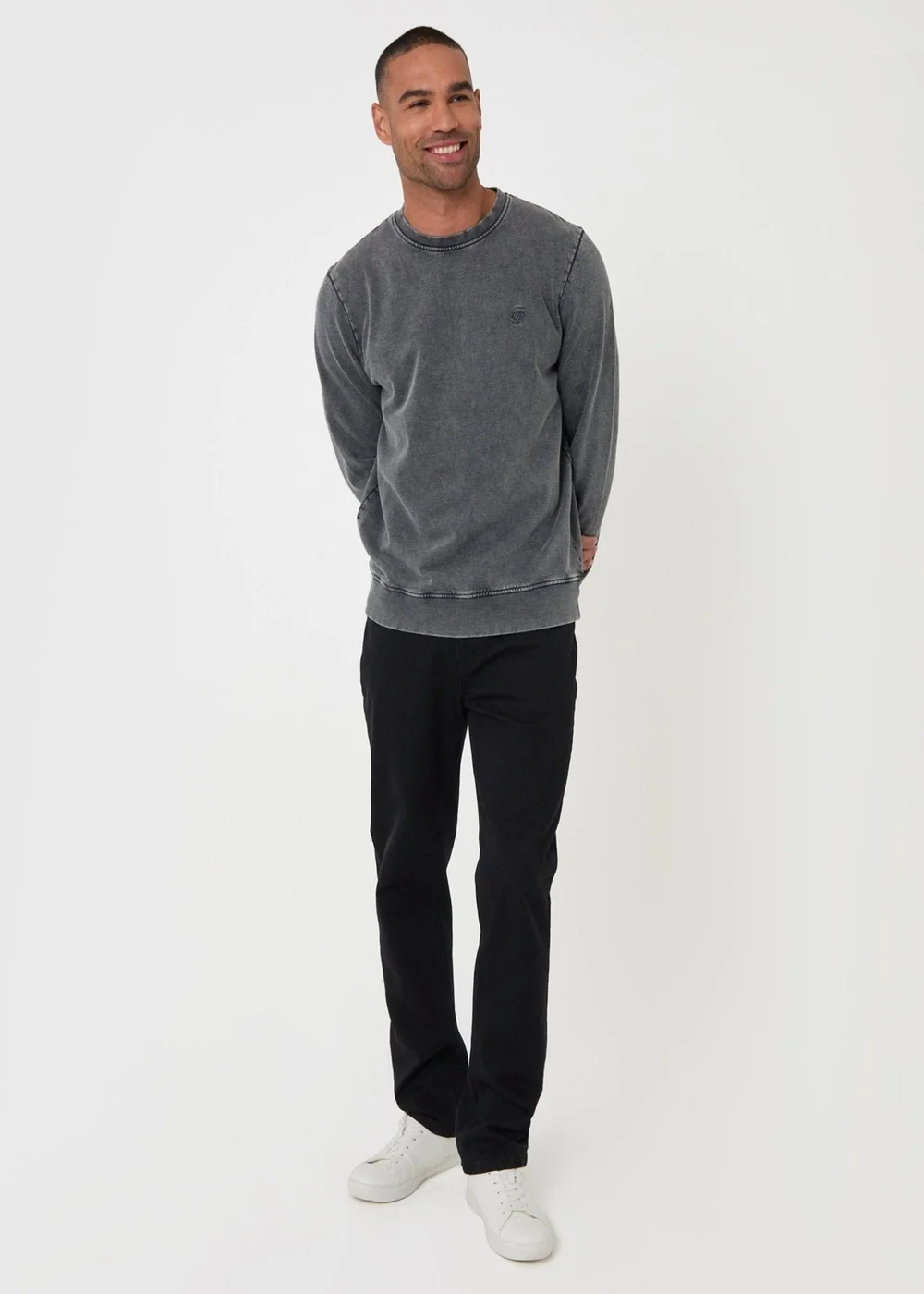 Threadbare Ribbed Cotton Sweatshirt in Charcoal - L Image 4