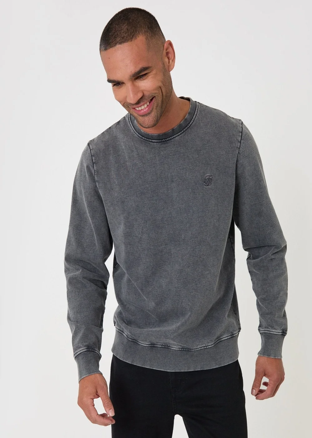 Threadbare Ribbed Cotton Sweatshirt in Charcoal - L Image 1