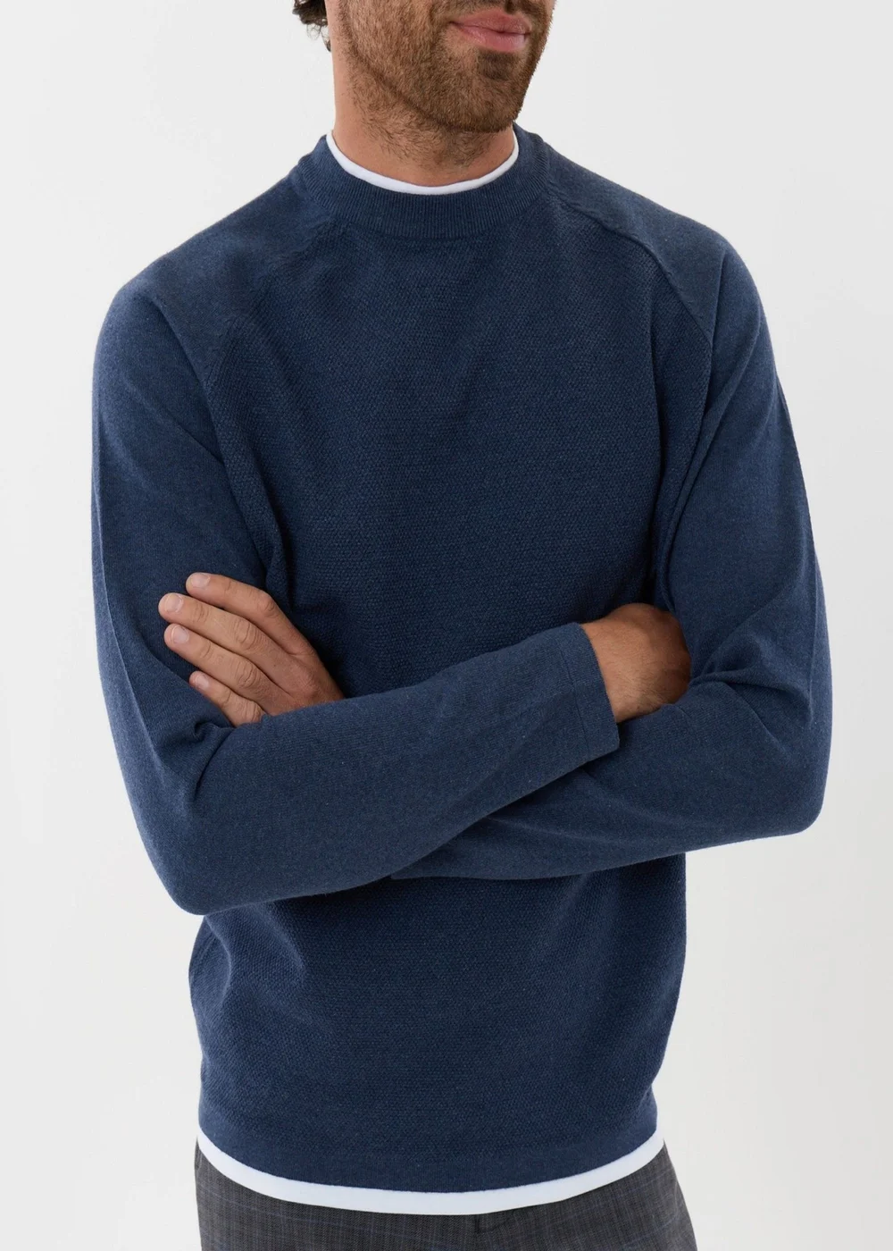 Threadbare Mock Tee Textured Knit Crew Neck Jumper Denim Blue - M Image 5