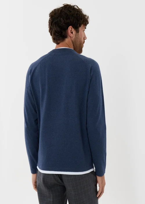 Threadbare Mock Tee Textured Knit Crew Neck Jumper Denim Blue - M Image 3