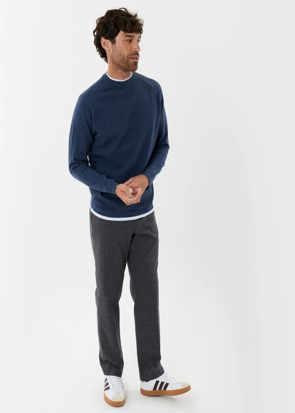 Threadbare Mock Tee Textured Knit Crew Neck Jumper Denim Blue - M Image 4