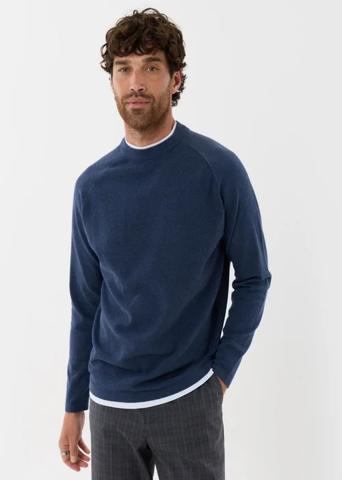 Threadbare Mock Tee Textured Knit Crew Neck Jumper Denim Blue - M Image 2