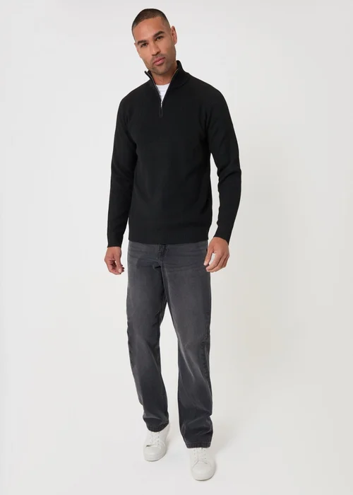 Threadbare Funnel Neck Quarter Zip Jumper in Black - M Image 4