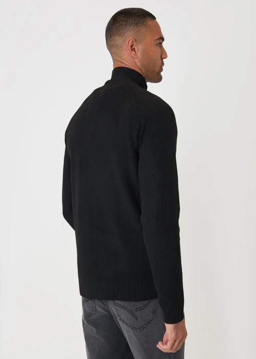 Threadbare Funnel Neck Quarter Zip Jumper in Black - M Image 3