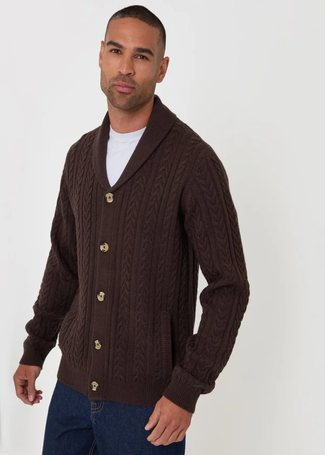 Threadbare Wool Blend Shawl Collar Cardigan in Chocolate Brown