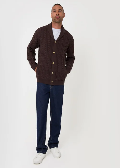 Threadbare Wool Blend Shawl Collar Cardigan in Chocolate Brown - M Image 3