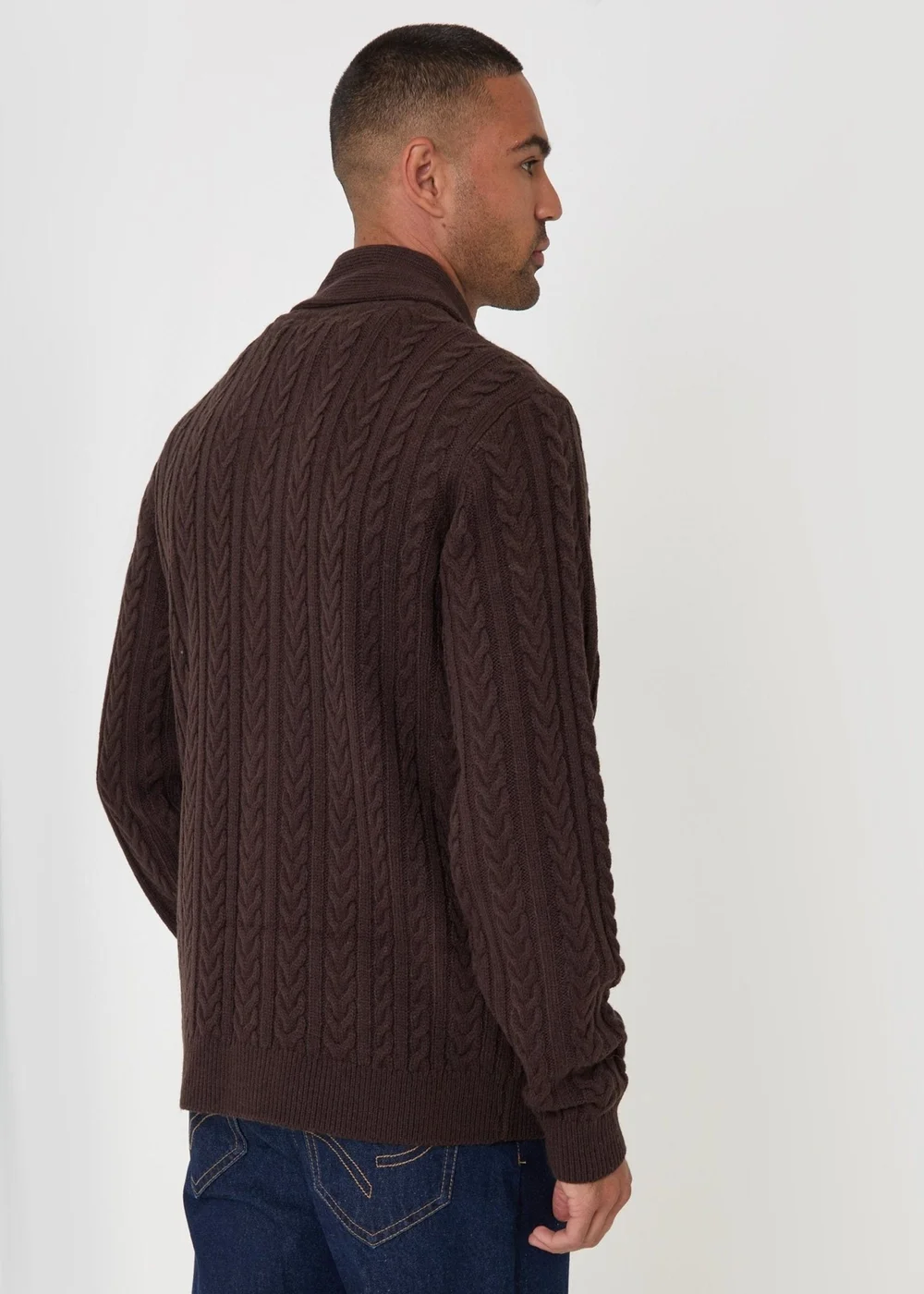 Threadbare Wool Blend Shawl Collar Cardigan in Chocolate Brown - M Image 2