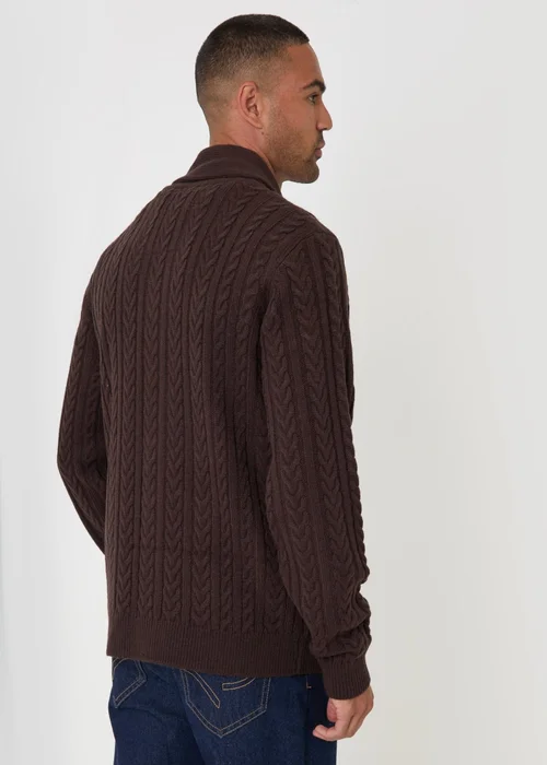 Threadbare Wool Blend Shawl Collar Cardigan in Chocolate Brown - M Image 2