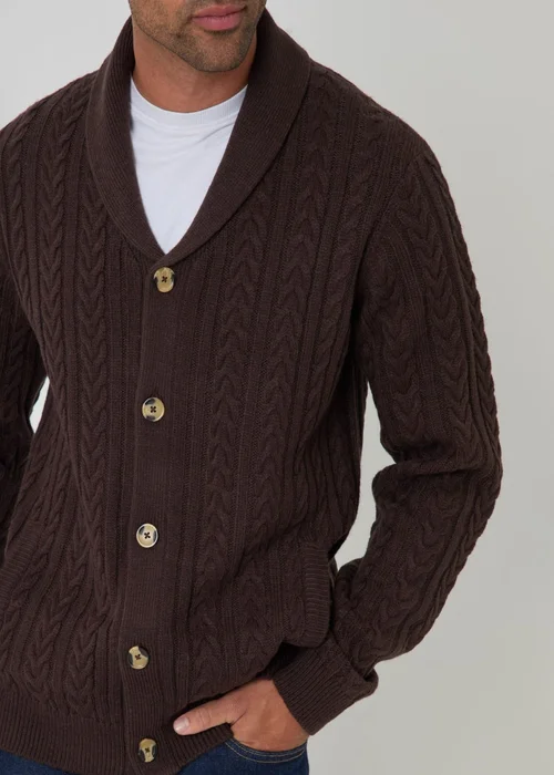 Threadbare Wool Blend Shawl Collar Cardigan in Chocolate Brown - M Image 4