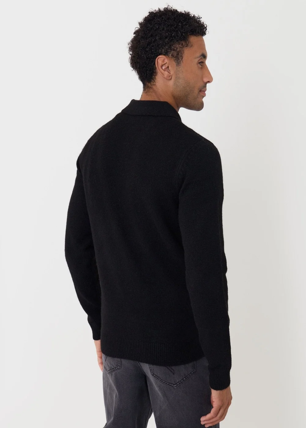 Threadbare Faux Wool Quarter Zip Polo in Black - XL Image 2