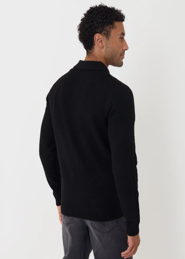 Threadbare Faux Wool Quarter Zip Polo in Black