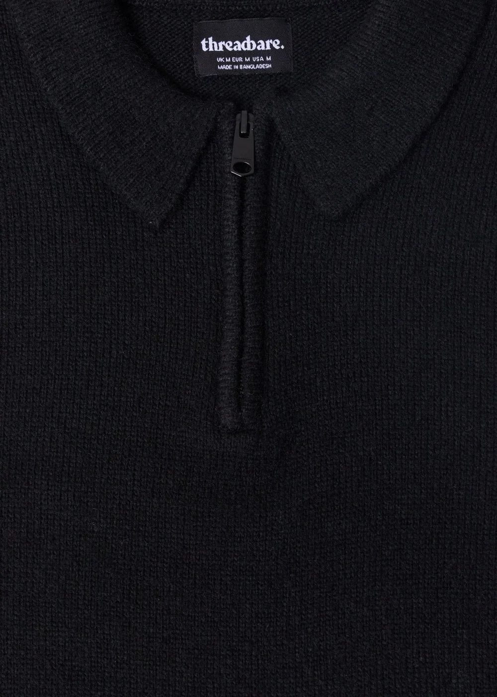Threadbare Faux Wool Quarter Zip Polo in Black - XL Image 5