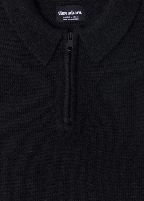 Threadbare Faux Wool Quarter Zip Polo in Black - XL Image 5