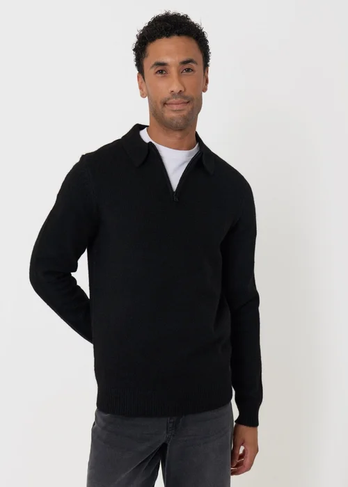 Threadbare Faux Wool Quarter Zip Polo in Black - XL Image 1