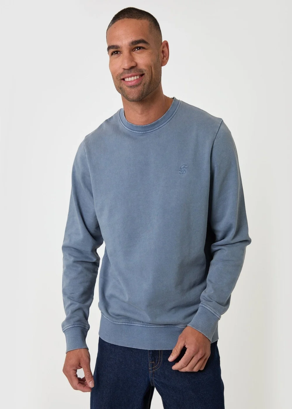 Threadbare Ribbed Cotton Sweatshirt in Light Blue - L Image 5