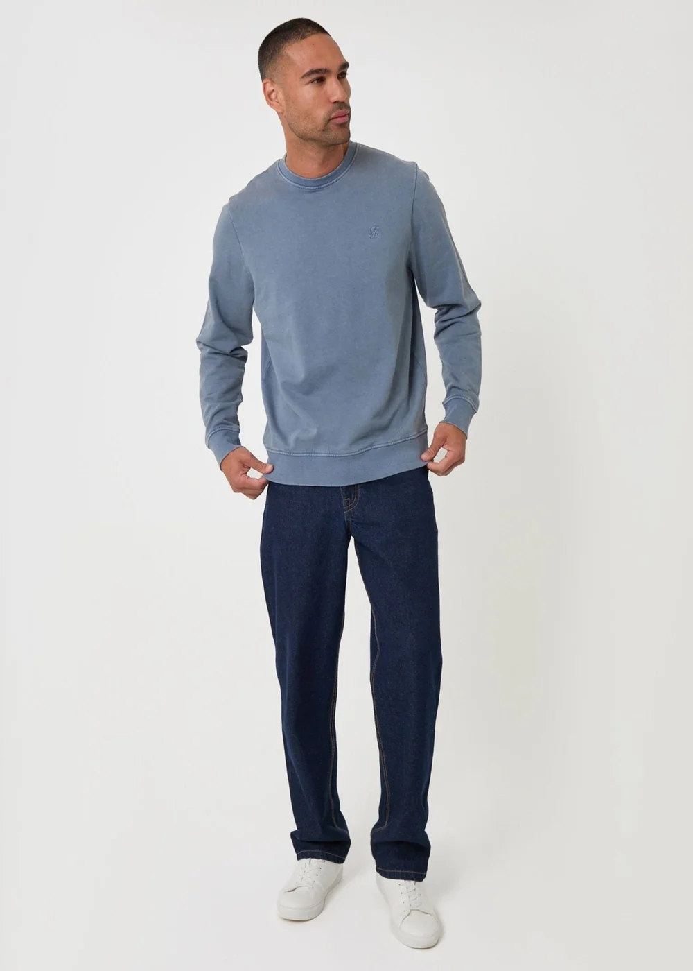 Threadbare Ribbed Cotton Sweatshirt in Light Blue - L Image 4