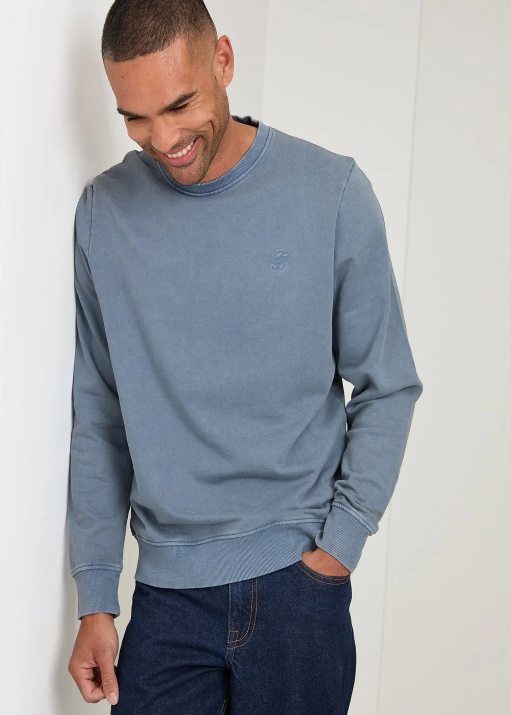 Threadbare Ribbed Cotton Sweatshirt in Light Blue - L Image 1